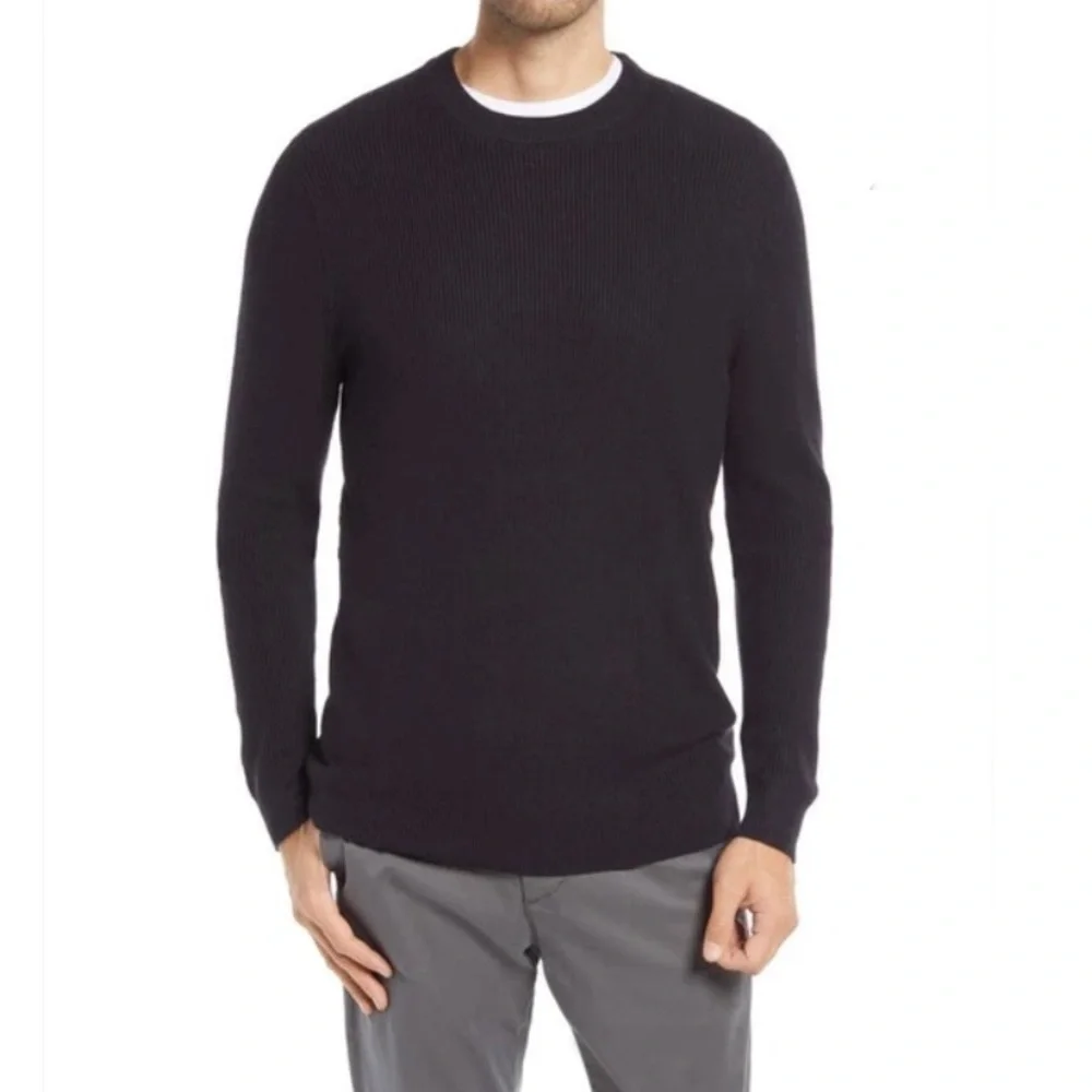 1901 Nordstrom Crewneck Ribbed Knit Sweater In Black Caviar Size XL NEW